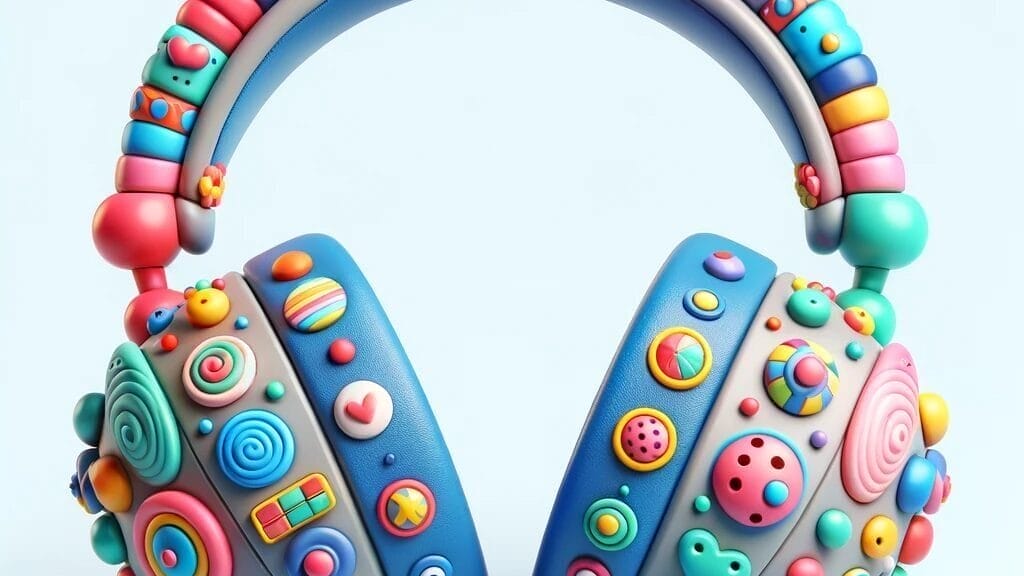 An image of playful and colorful child-friendly headphones, showcasing a whimsical and vibrant design.